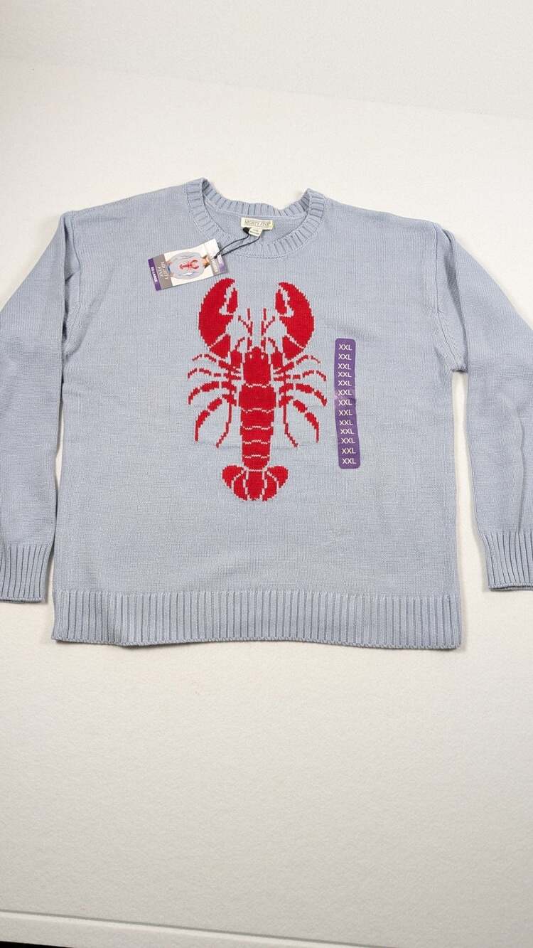 Mighty Fine Women's Blue Lobster Graphic Knit Crewneck Sweater XXL - Picture 2 of 10